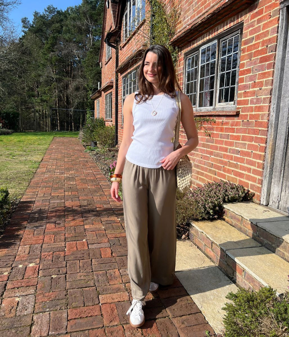Khaki Wide Leg Palazzo Trousers