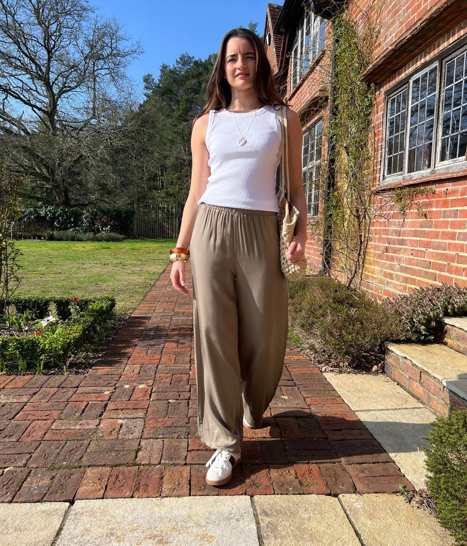 Khaki Wide Leg Palazzo Trousers