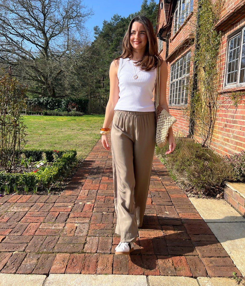 Khaki Wide Leg Palazzo Trousers