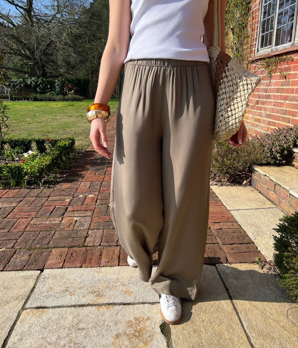 Khaki Wide Leg Palazzo Trousers