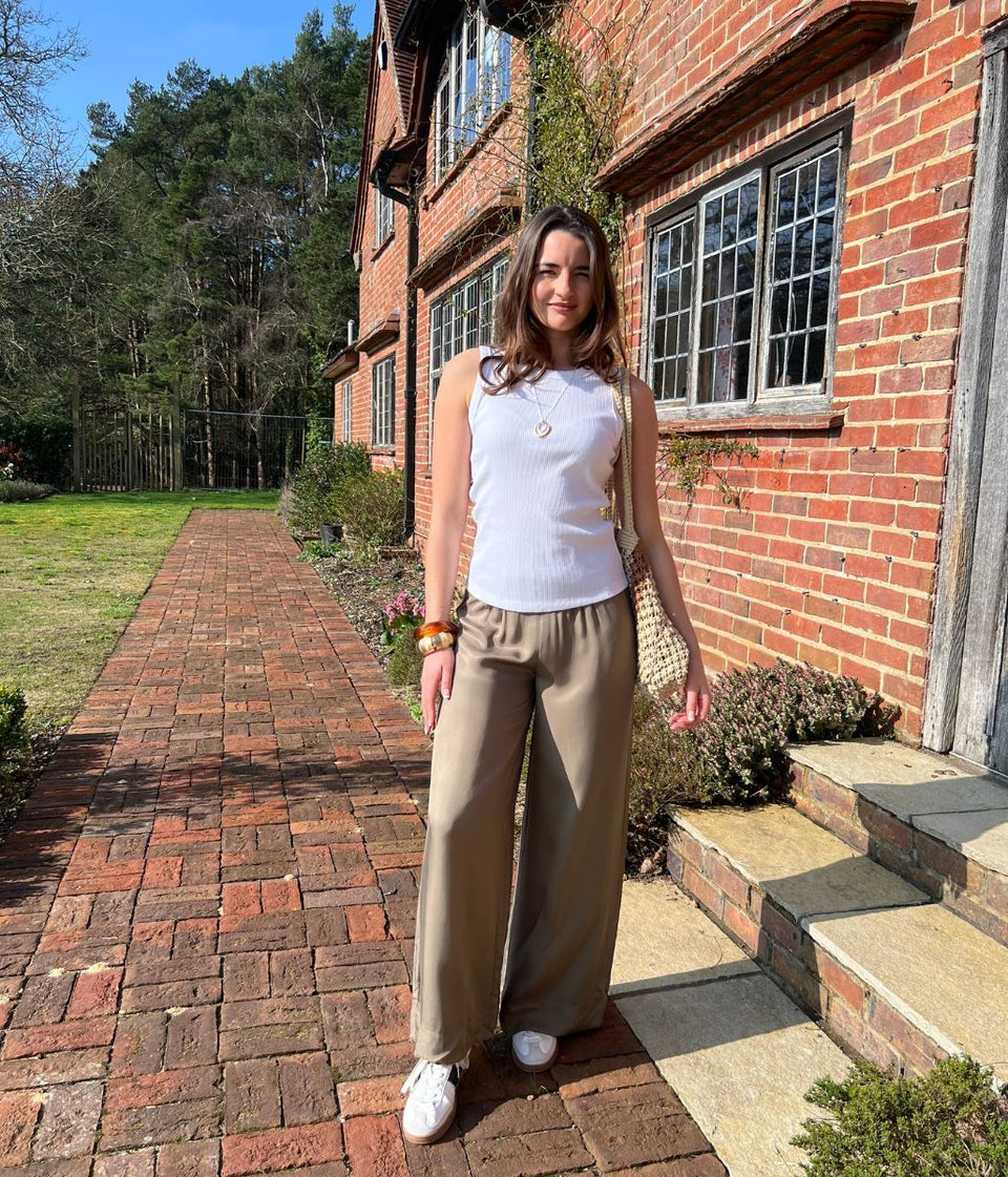 Khaki Wide Leg Palazzo Trousers