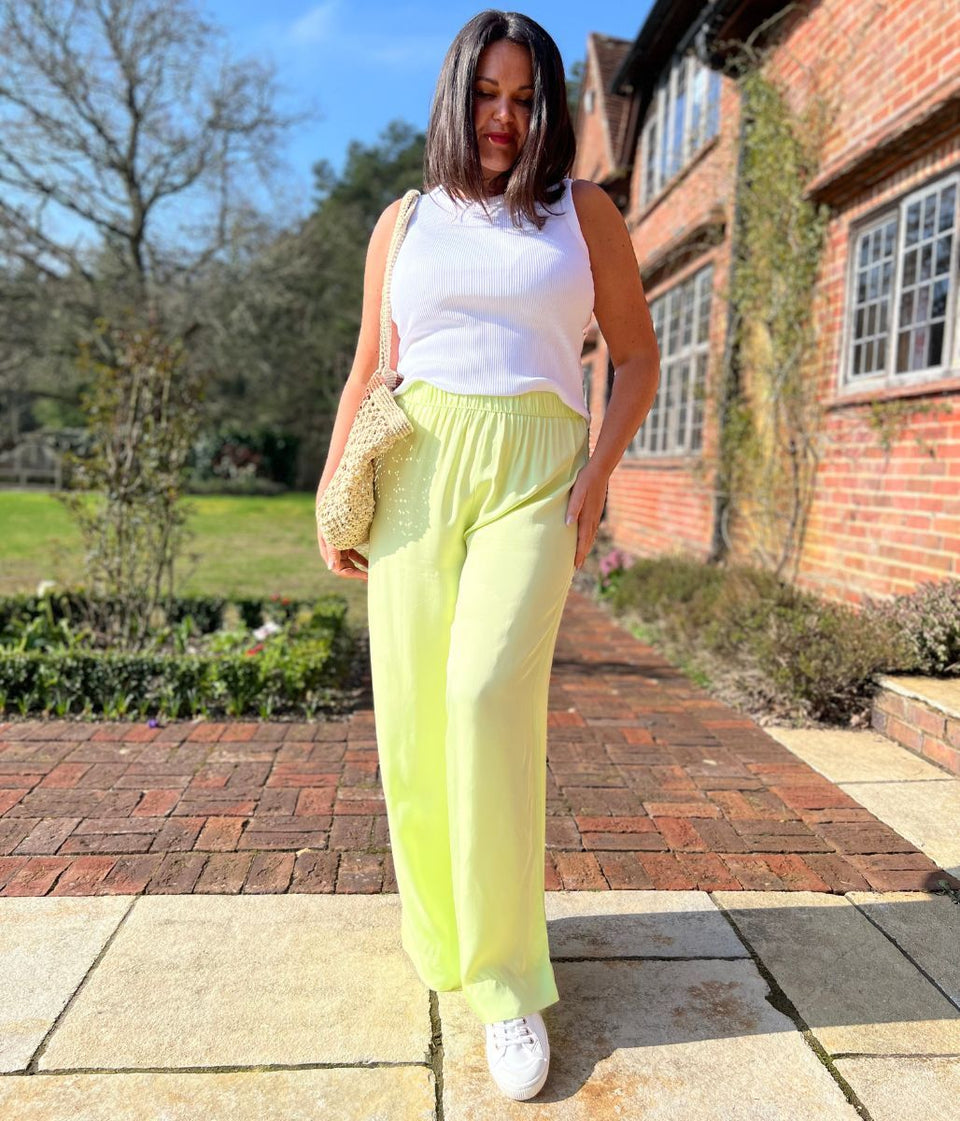 Lime Green Wide Leg Palazzo Trousers
