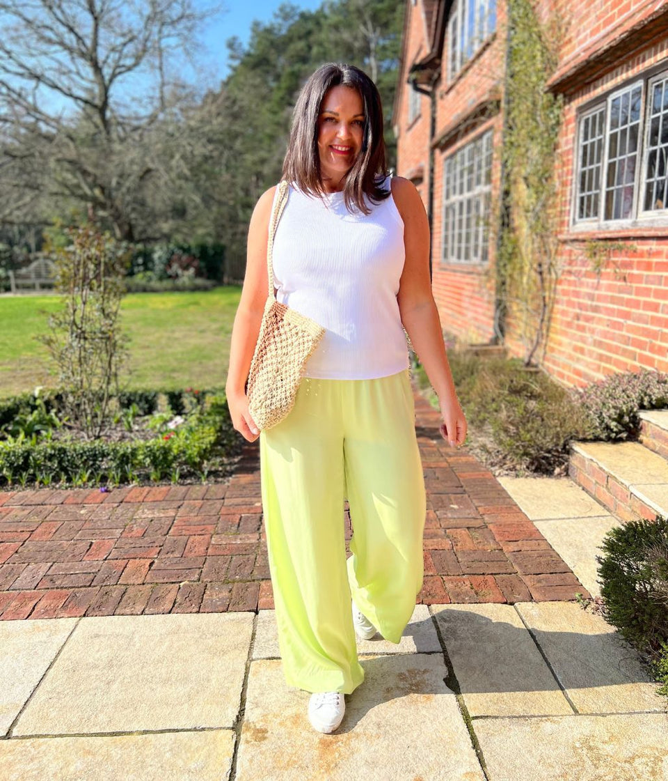 Lime Green Wide Leg Palazzo Trousers