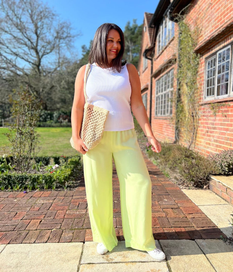 Lime Green Wide Leg Palazzo Trousers