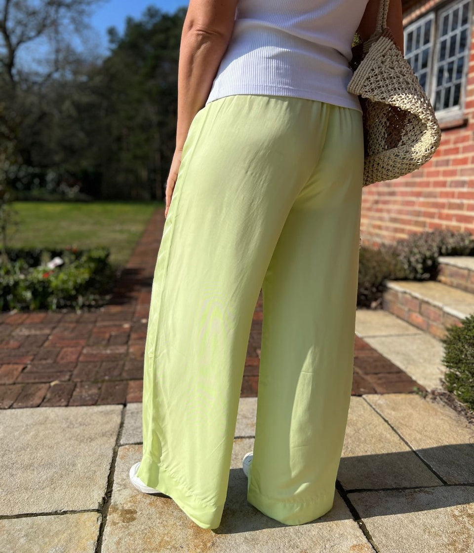 Lime Green Wide Leg Palazzo Trousers