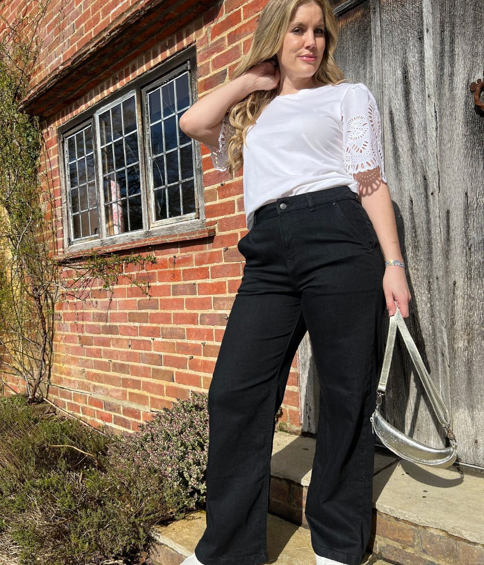 Black High Rise Wide Leg Jeans