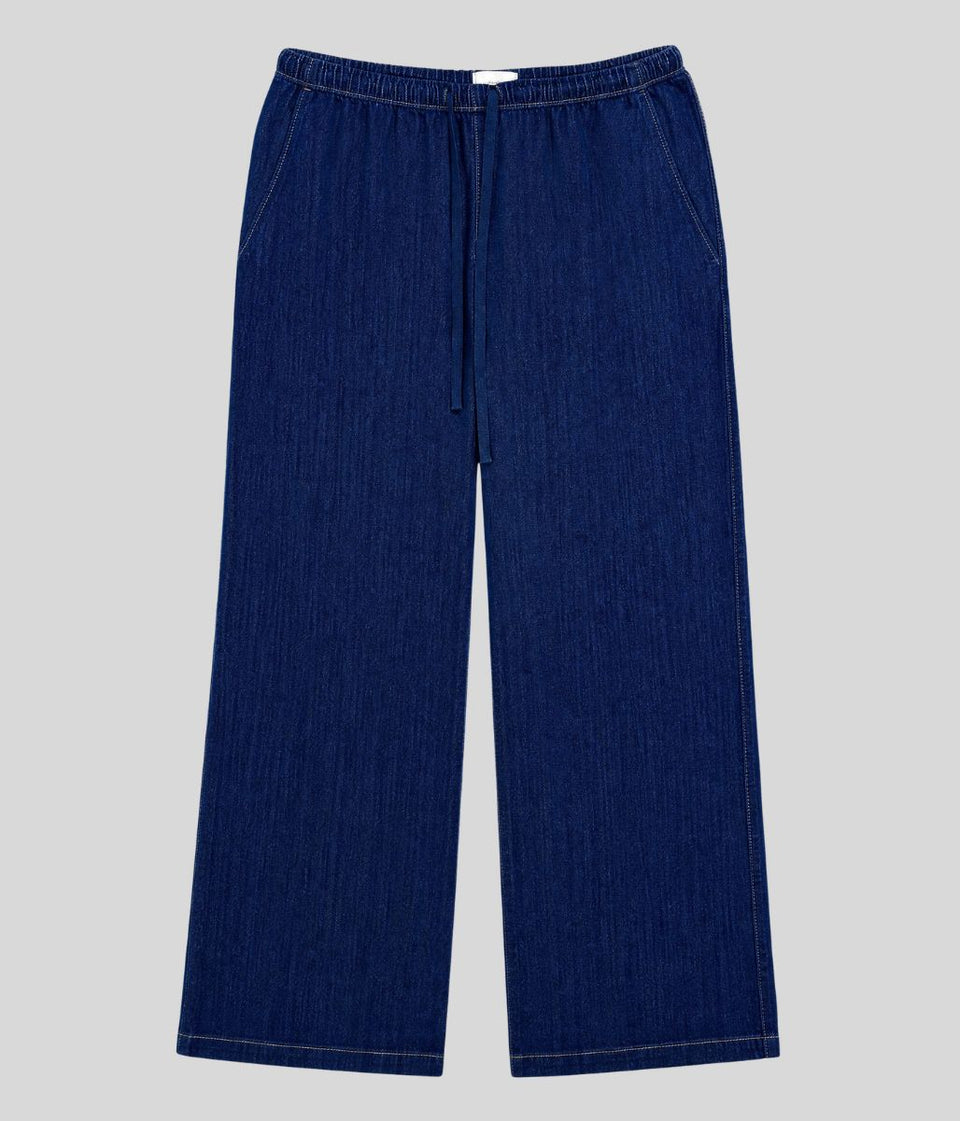 Indigo Cotton Rich Drawstring Wide Leg Trousers