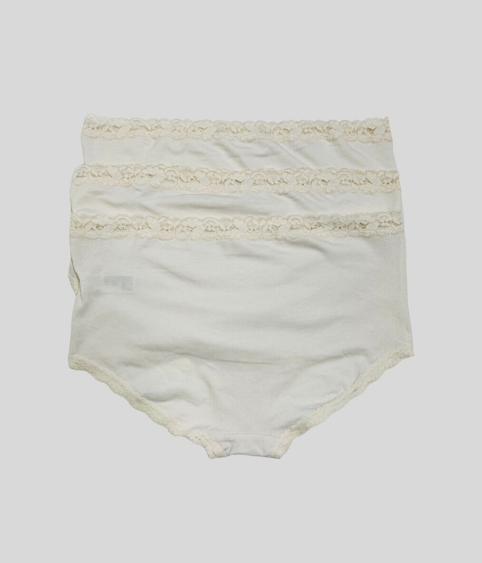 Ivory 3 Pack Lace Trim Midi Briefs