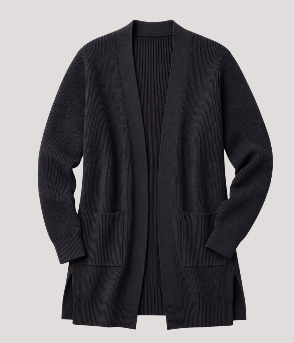 Black Ribbed Edge to Edge Longline Cardigan