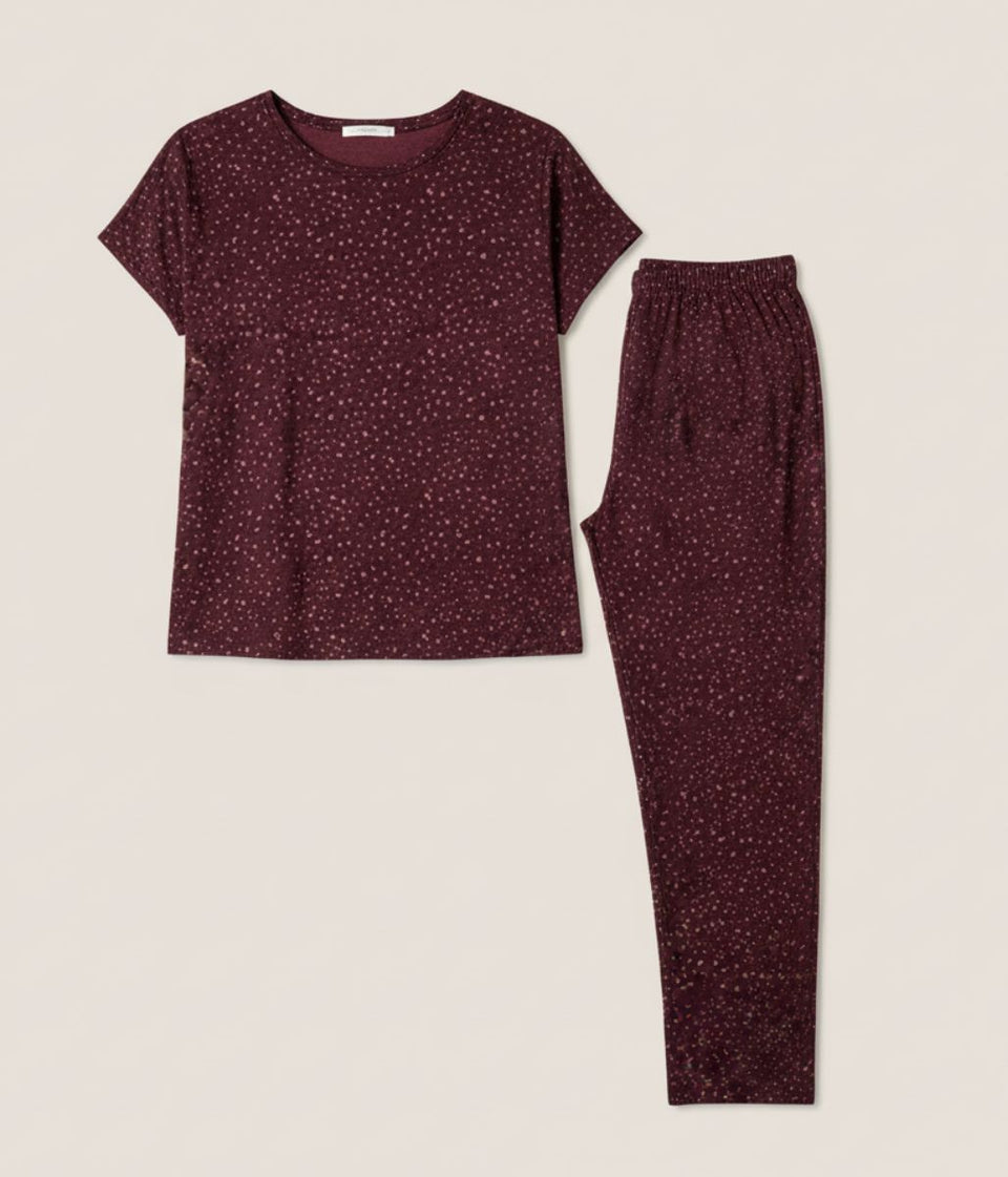 Burgundy Animal Cotton Printed Pyjama Set