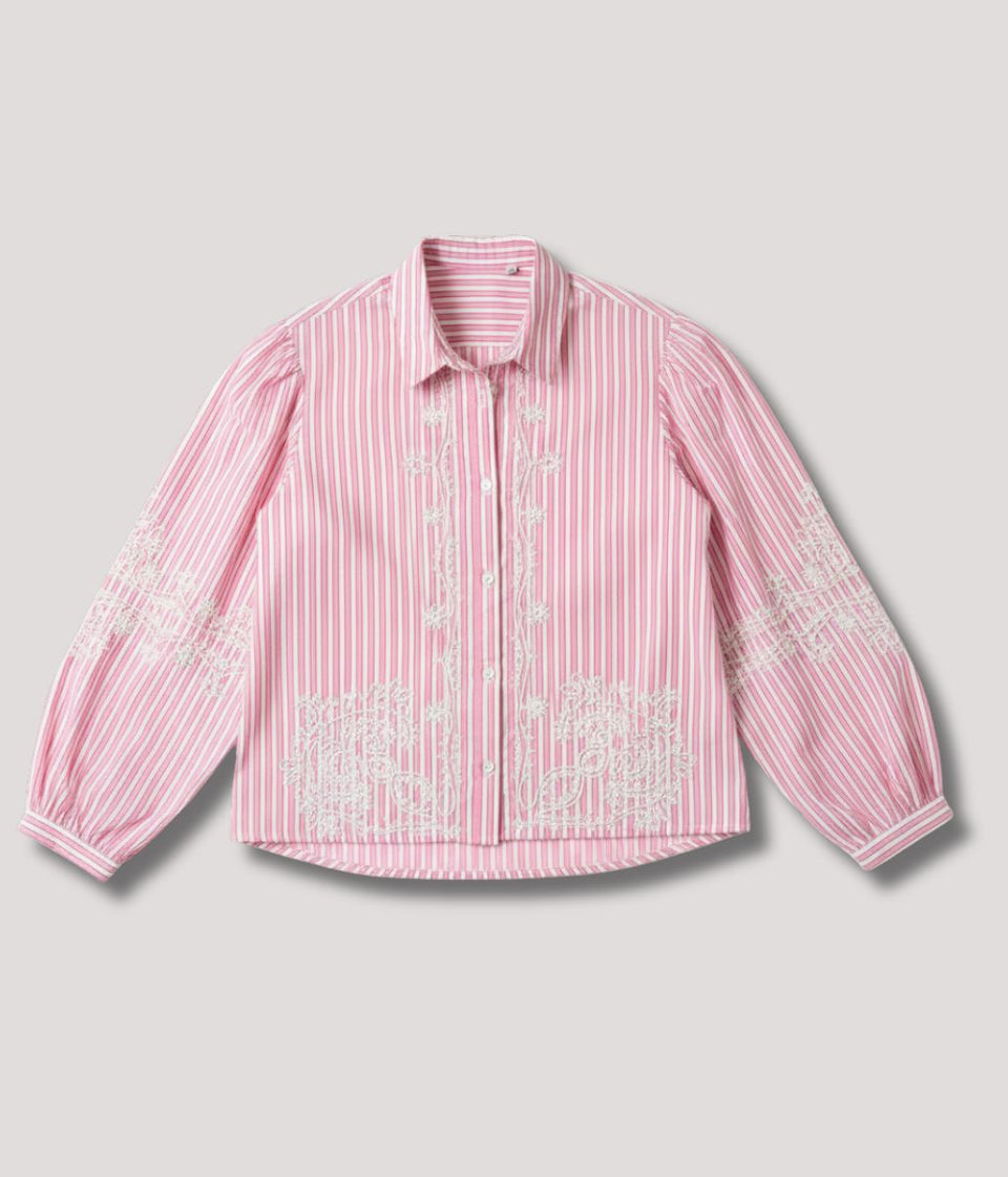 Pink Striped Embroidered Shirt