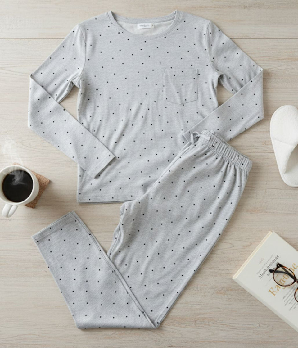Grey Polka Dot Cotton Pyjama Set