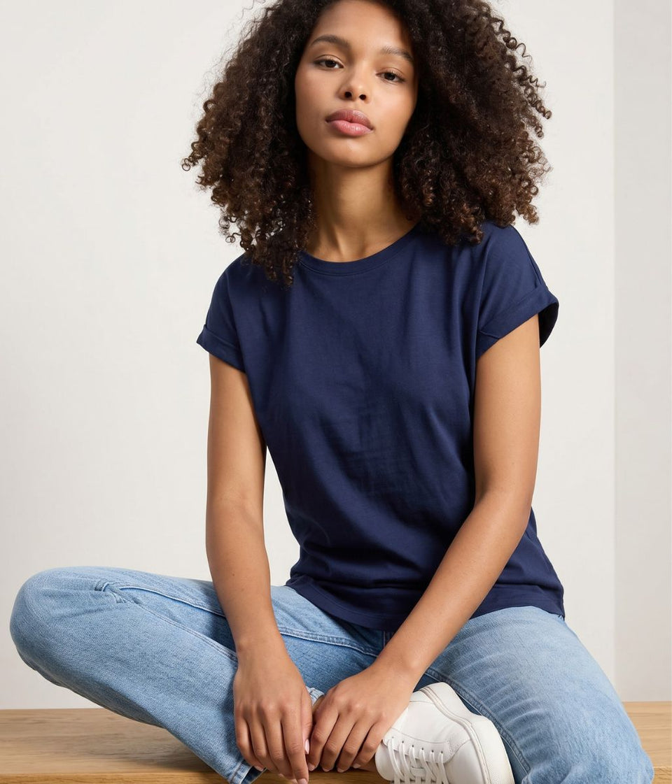 Navy Cotton Cap Sleeve T Shirt