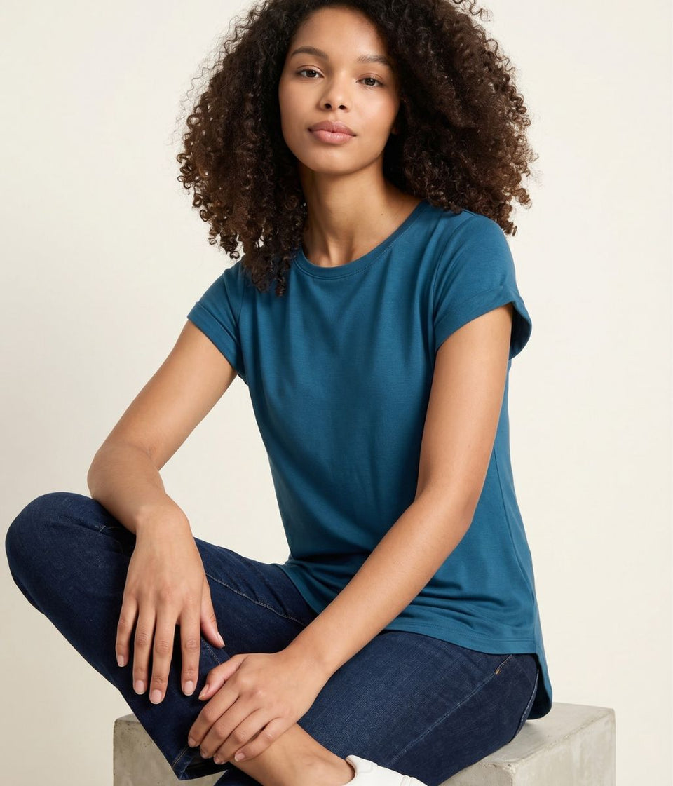 Teal Cotton Cap Sleeve T Shirt