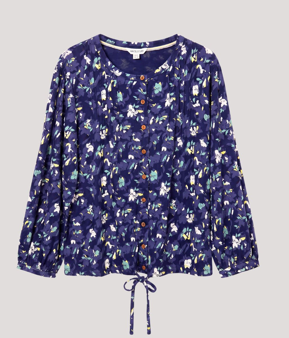 Navy Bennie Pintuck Top