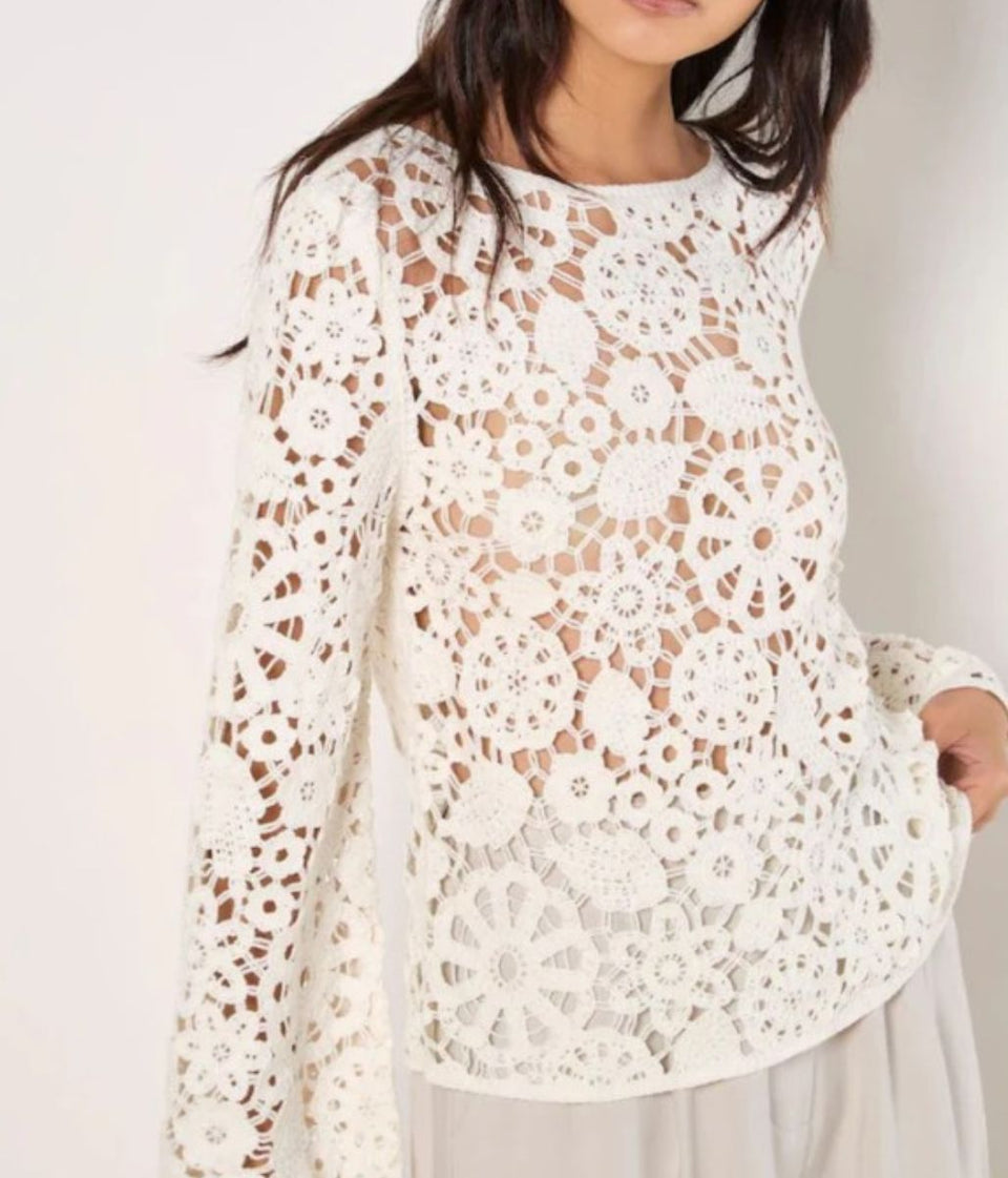 Ivory Floral Crochet Top