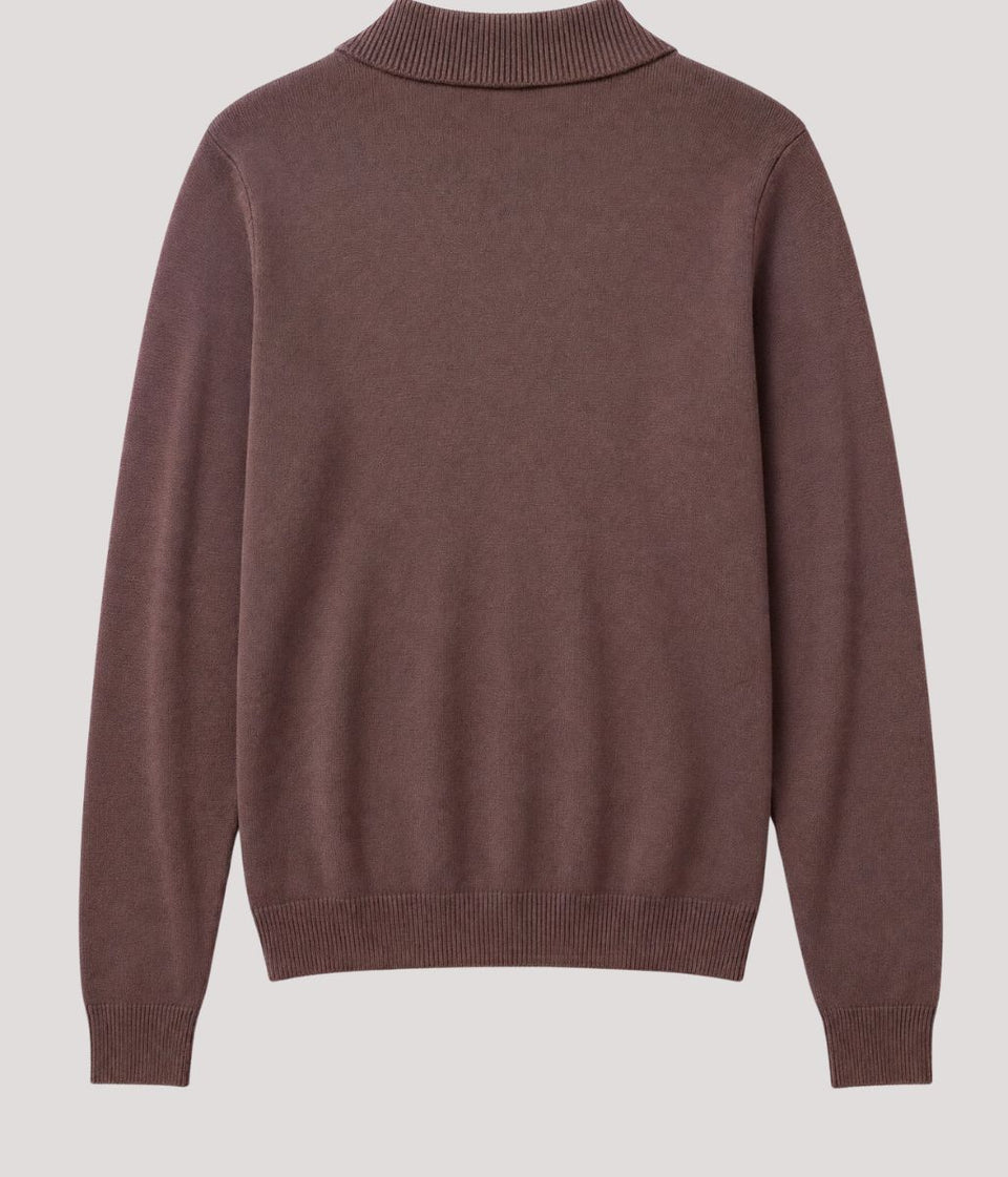 Brown Ribbed Button Collared Jumper