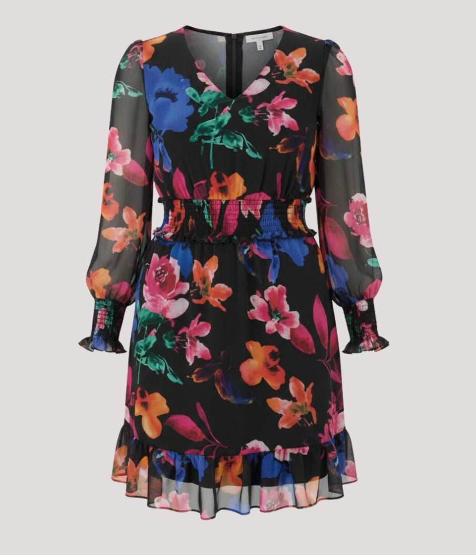 Black Floral Chiffon Layered Dress