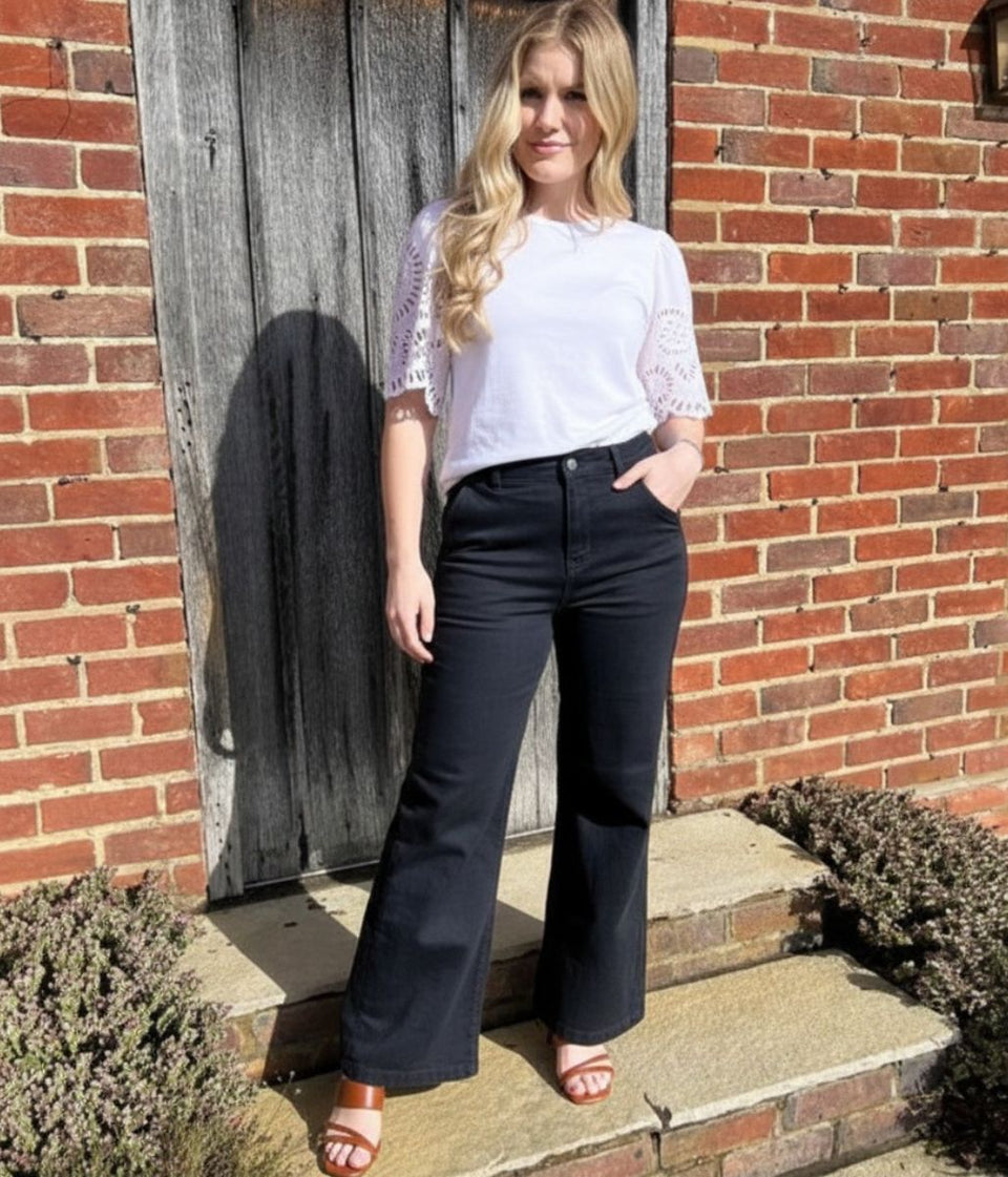 Black High Rise Wide Leg Jeans
