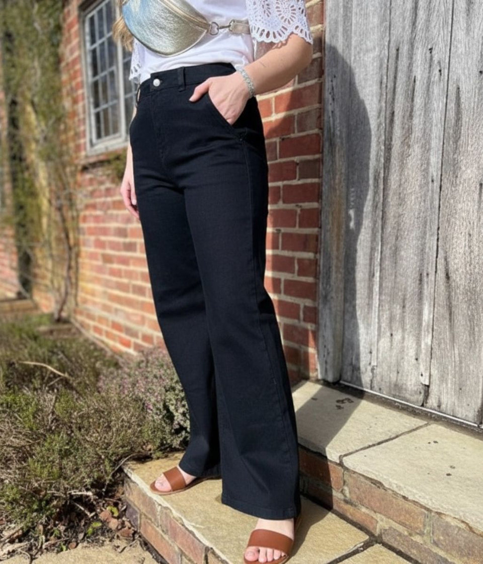 Black High Rise Wide Leg Jeans