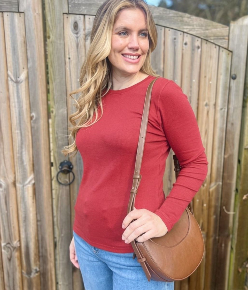 Raspberry Regular Long Sleeve Crew Neck Top