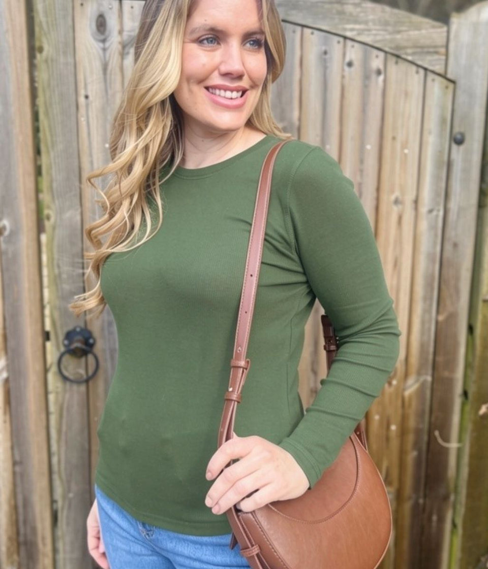Khaki Regular Long Sleeve Crew Neck Top