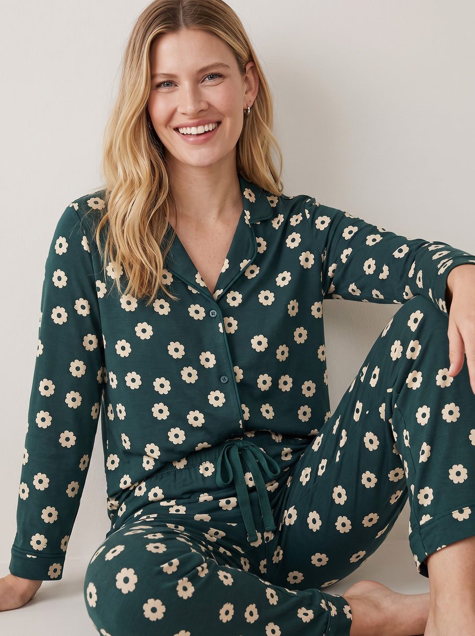 Green Flower Print Designer Tencel Pyjamas