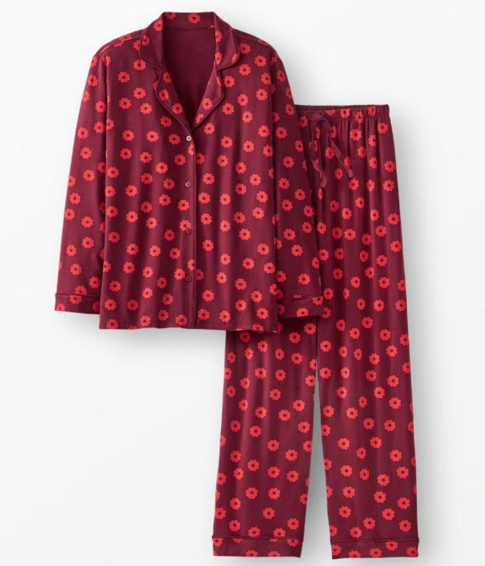 Burgundy Flower Print Designer Tencel Pyjamas