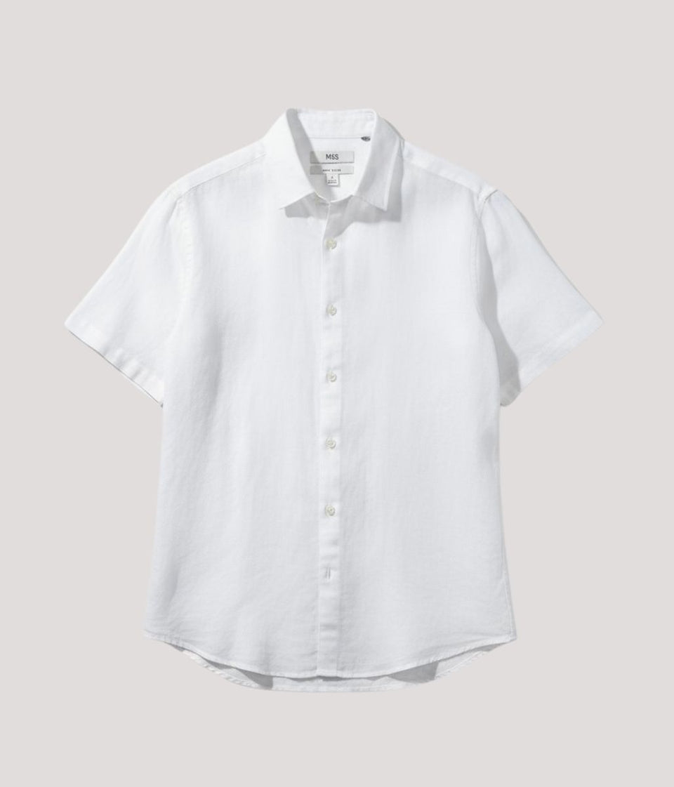 Mens White Short Sleeve Linen Shirt