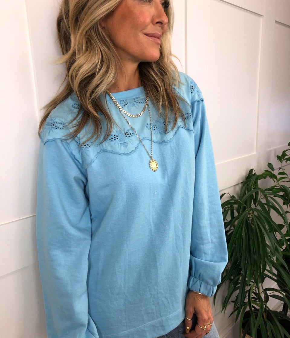 Blue Brinley Bee Broderie Sweatshirt