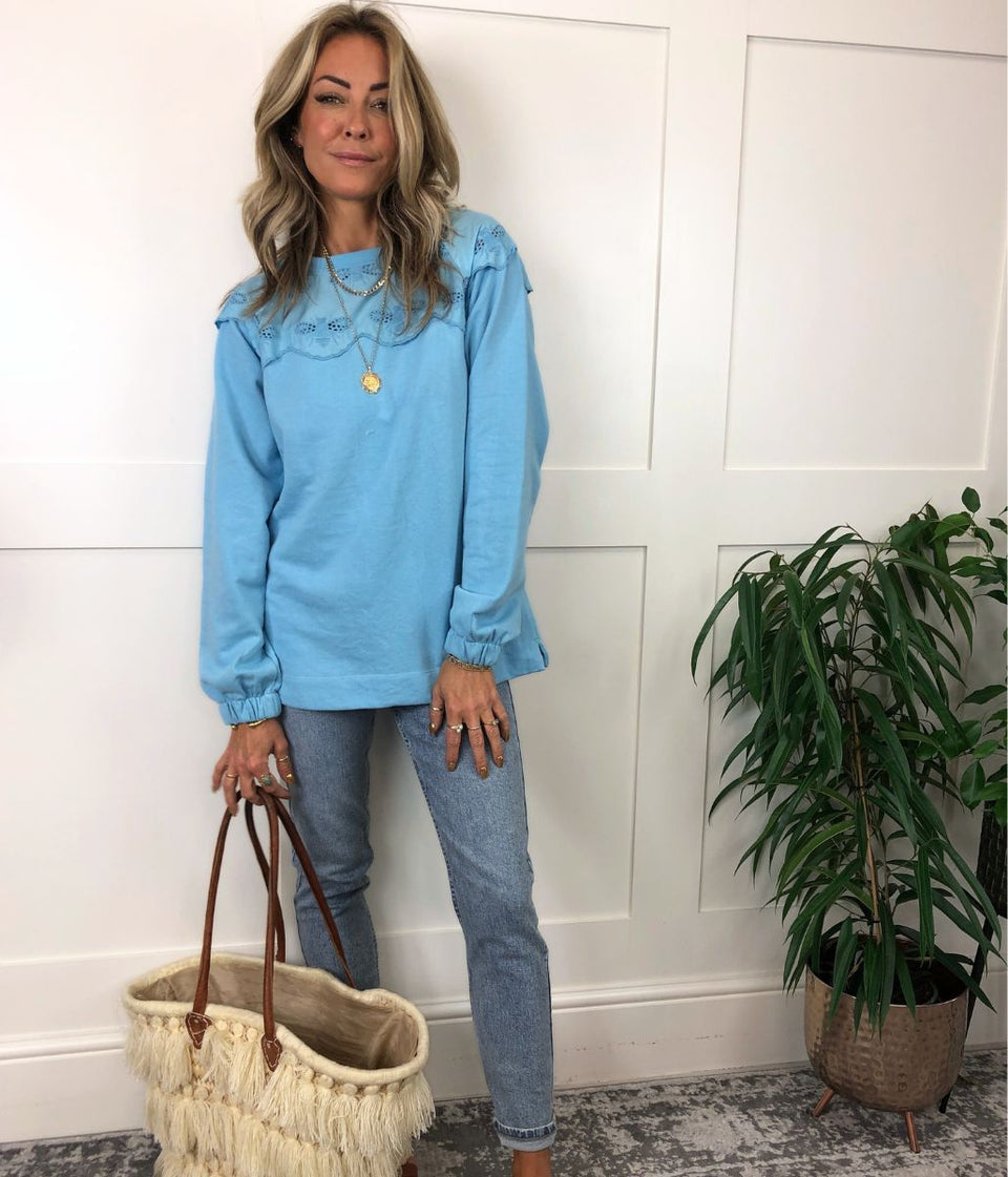 Blue Brinley Bee Broderie Sweatshirt