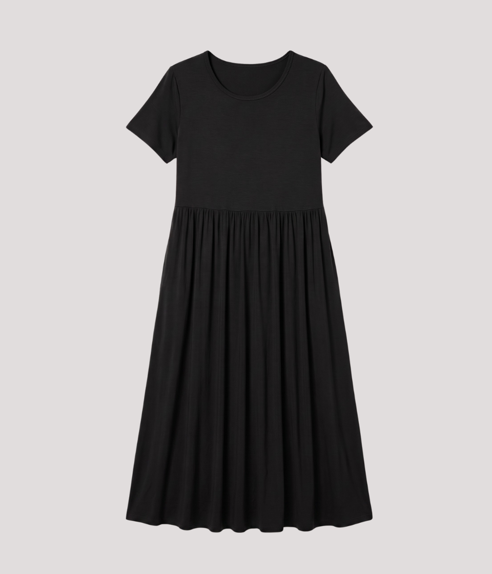 Black Stretch Tiered Midi Dress