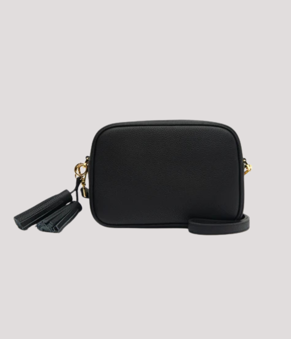 Women's Black Premium  Leather Tassel Crossbody Bag – Adjustable Strap & Zip Fastening