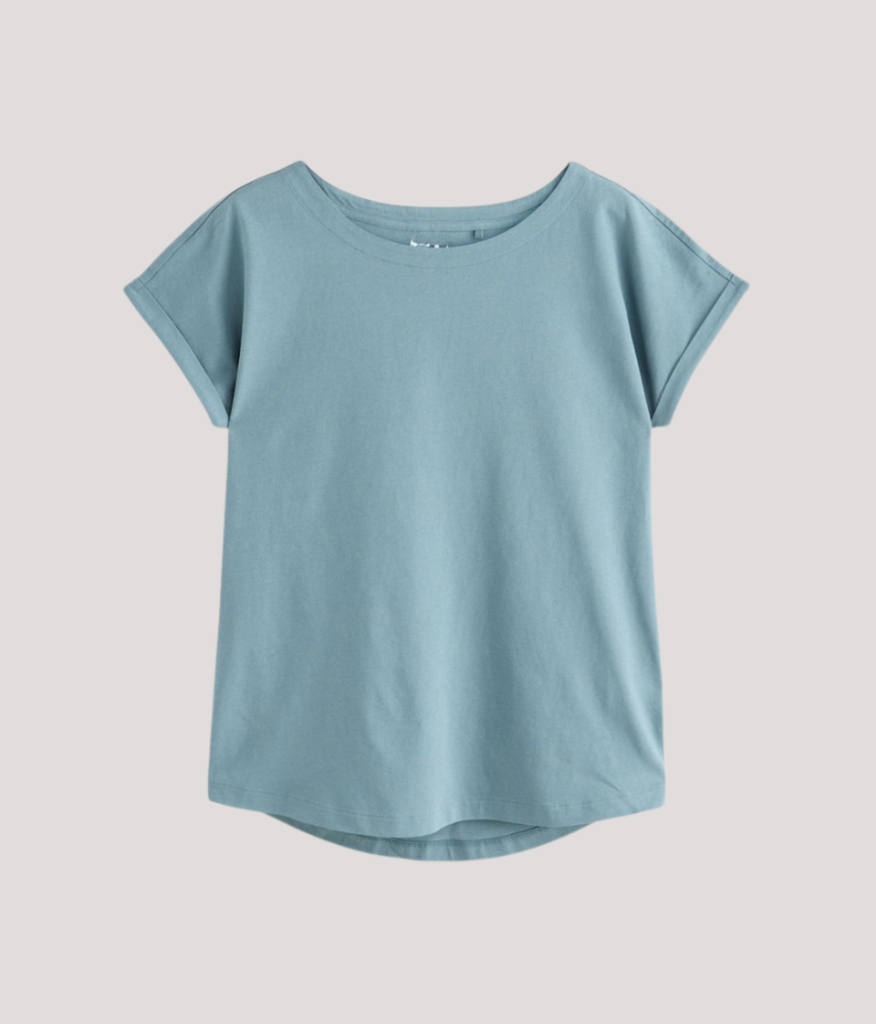 Denim Blue Cotton Cap Sleeve T Shirt