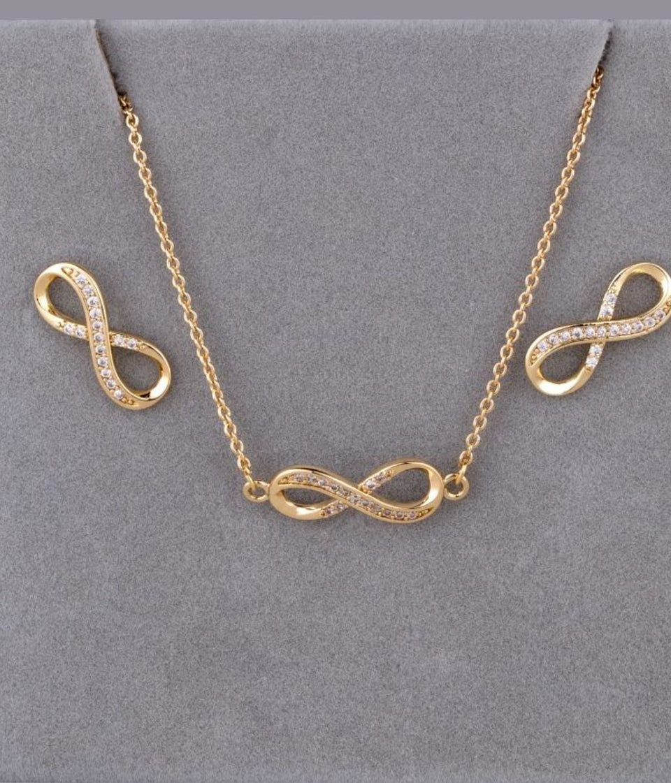 Gold Infinity Necklace & Earring Jewellery Set