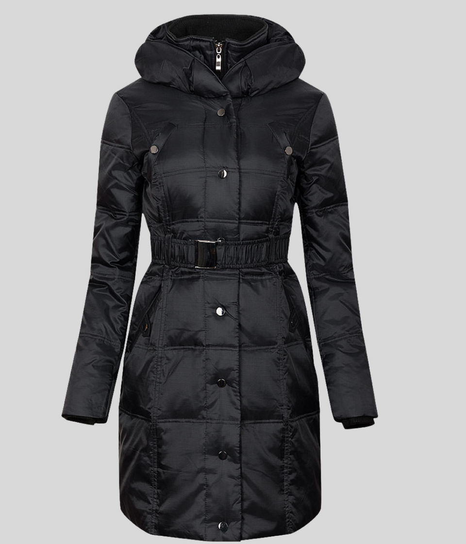 Black Shawl Collar Belted Down Coat