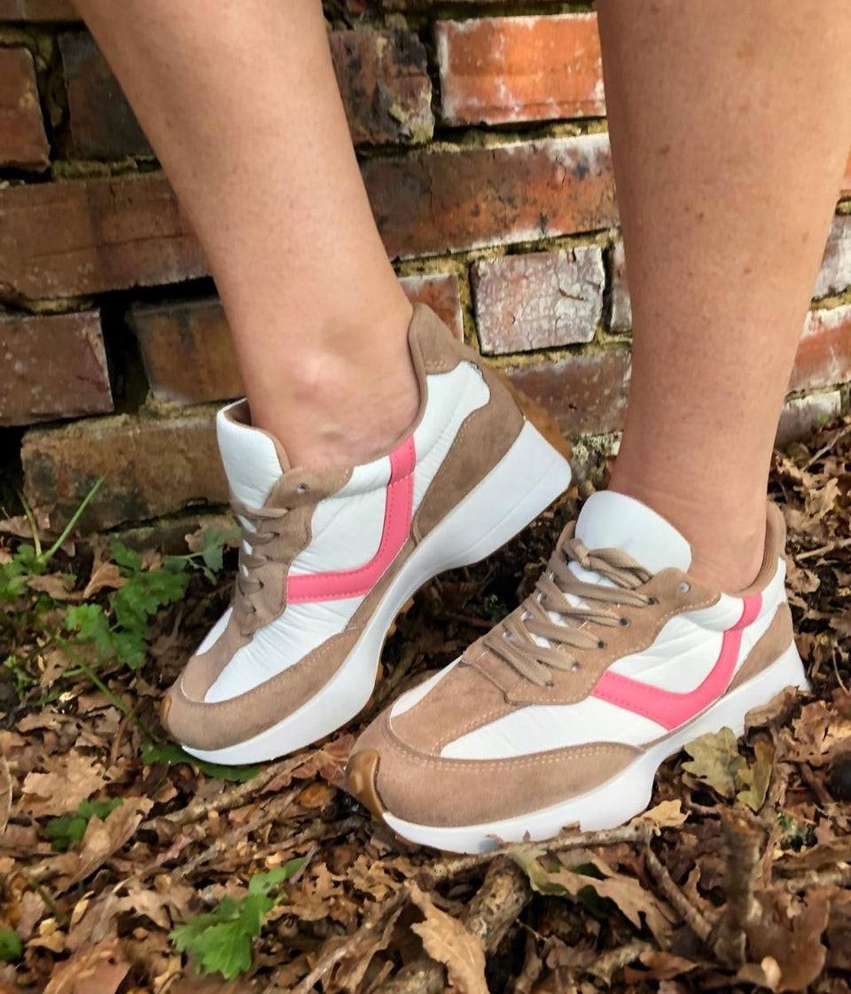 White & Pink Trim Trainers