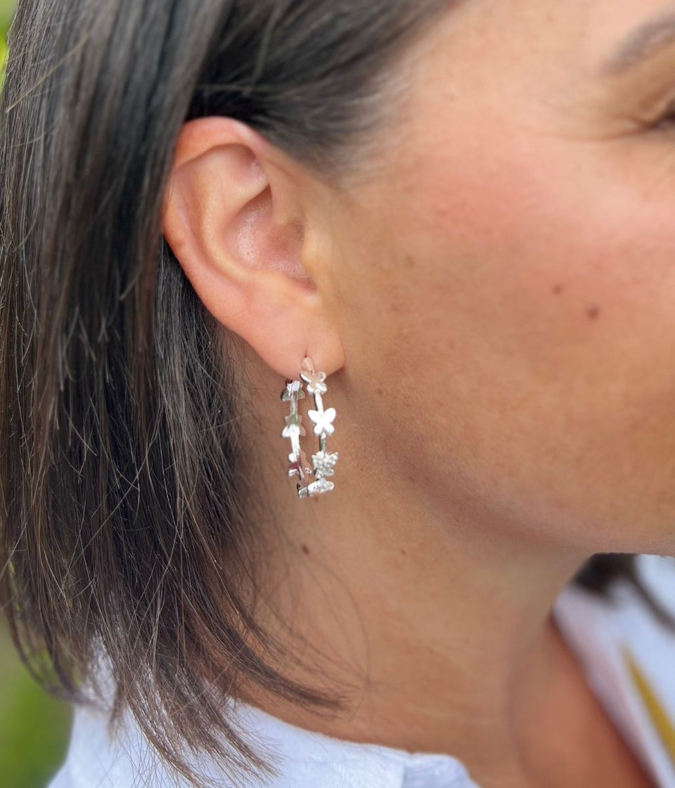 Silver Butterfly Hoop Earrings