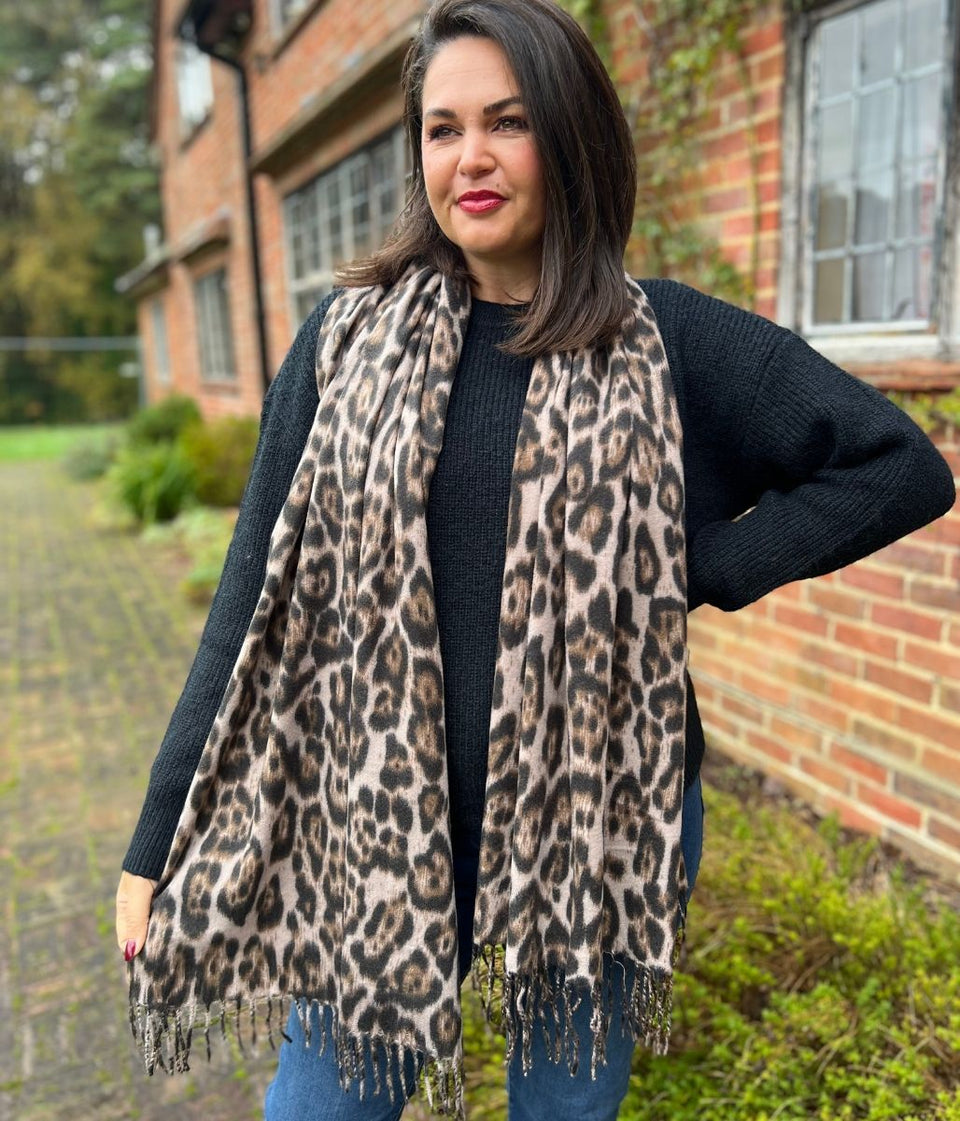 Leopard Print Wool Blend Scarf