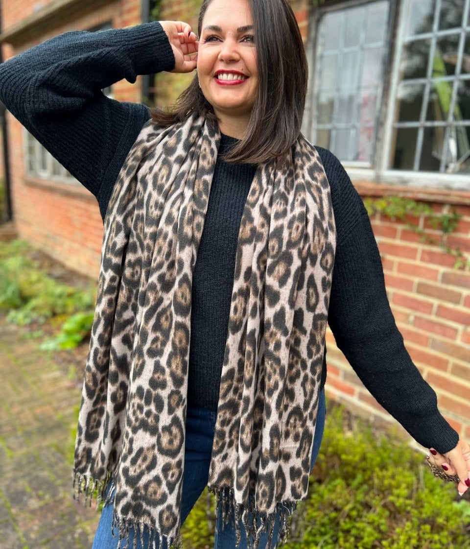 Leopard Print Wool Blend Scarf