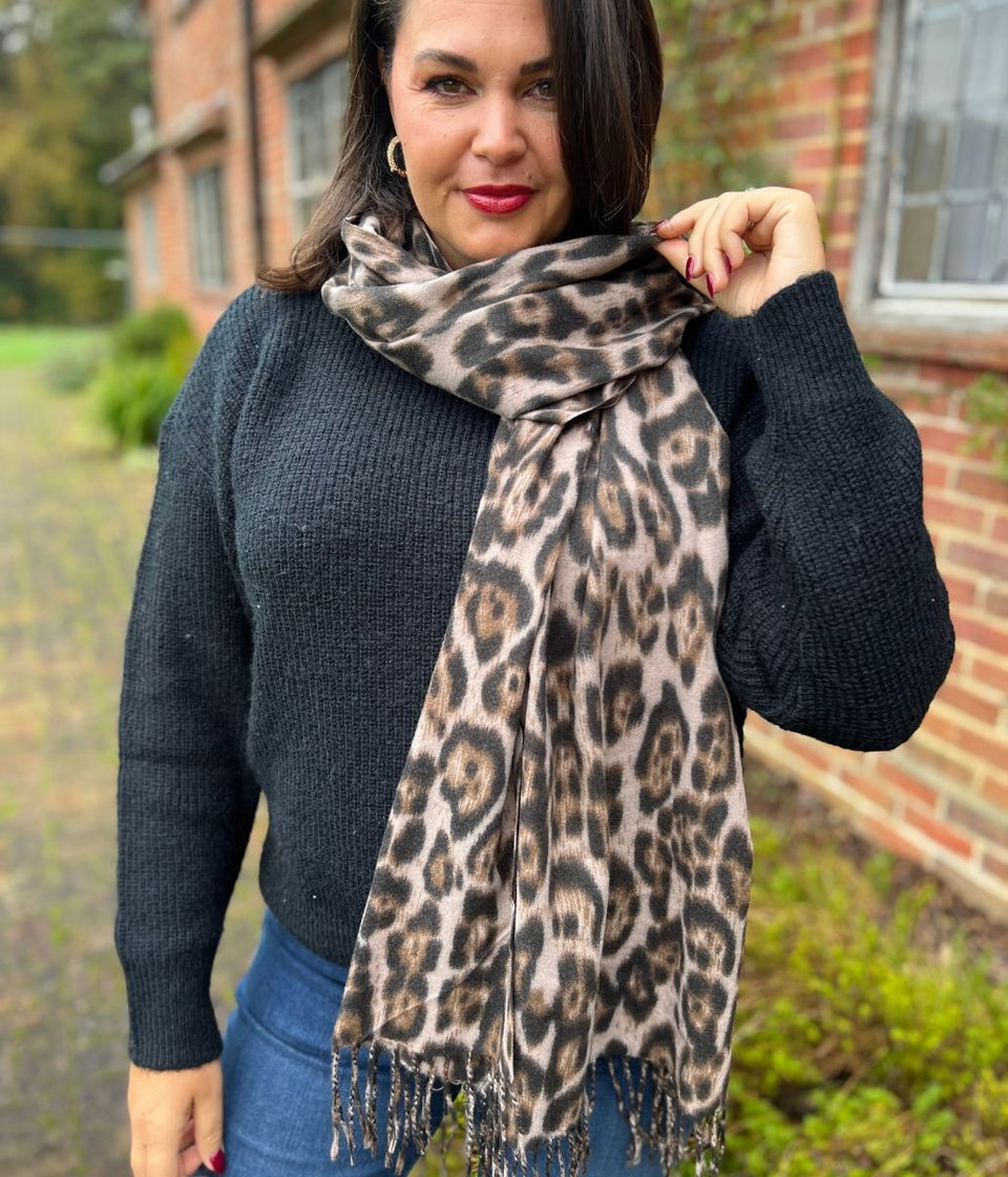 Leopard Print Wool Blend Scarf