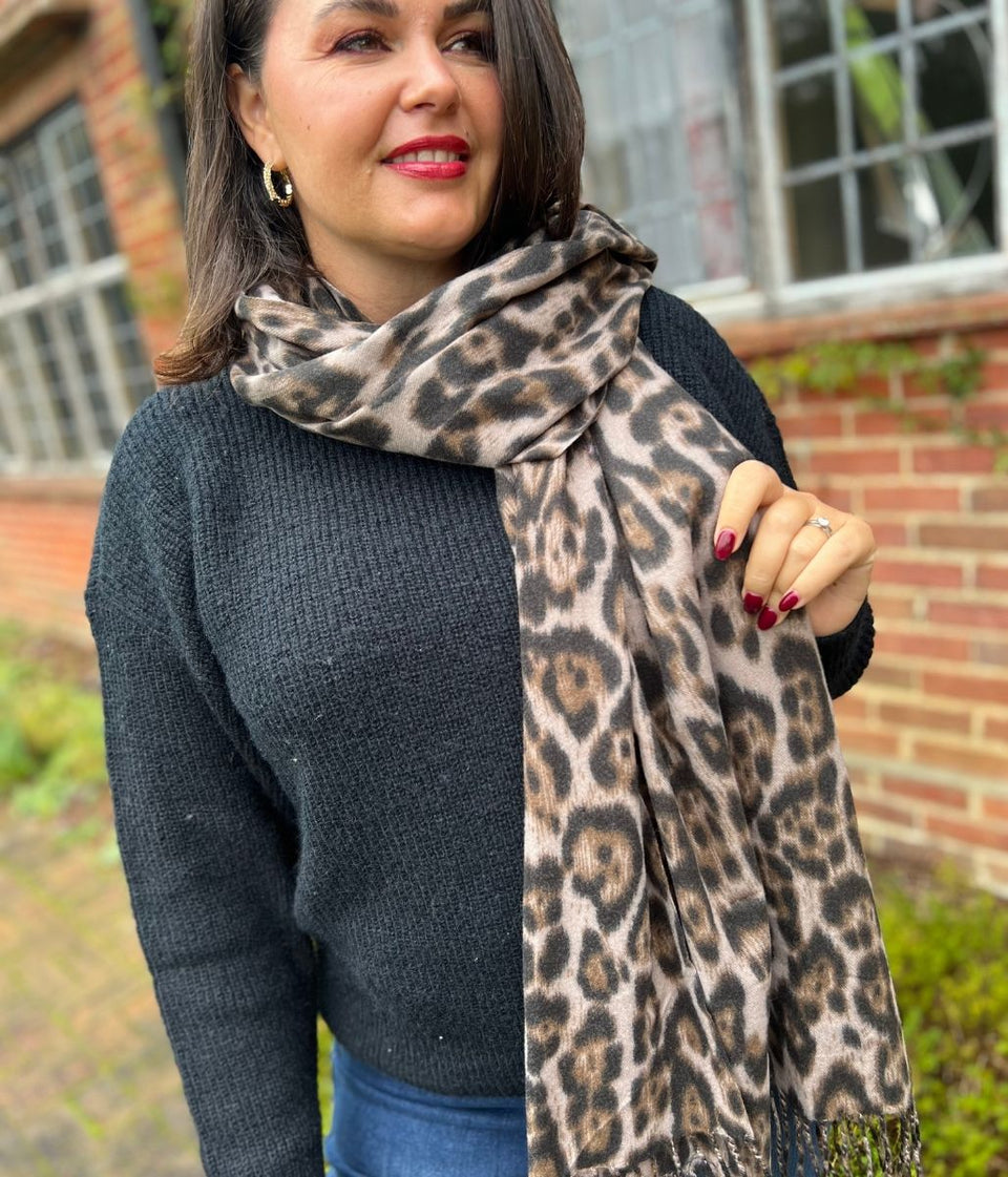 Leopard Print Wool Blend Scarf