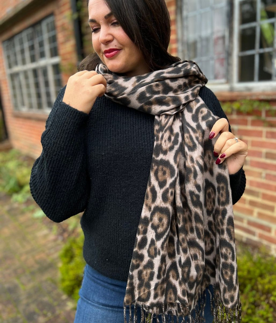 Leopard Print Wool Blend Scarf