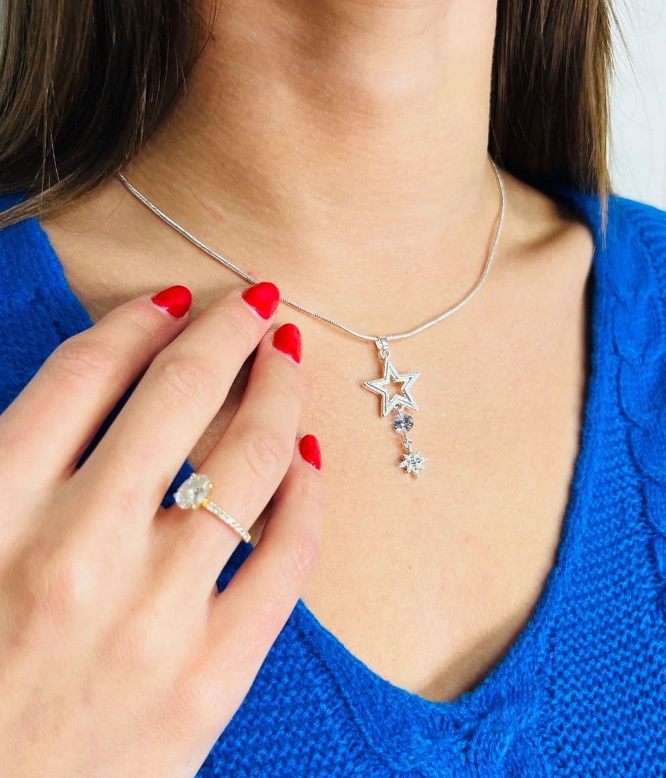 Silver Celestial Star Necklace & Earring Set