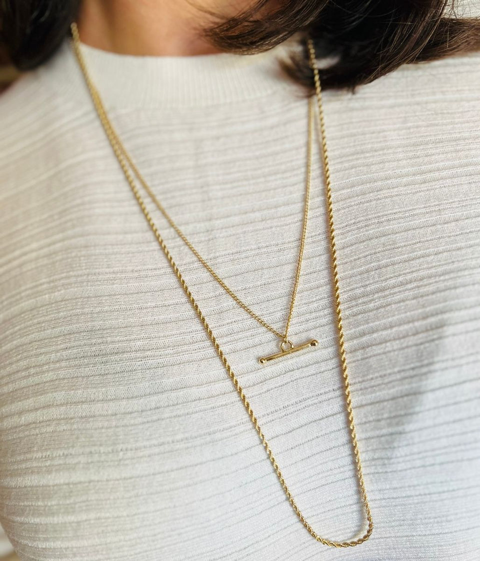 Gold Marina Layered T Bar Necklace