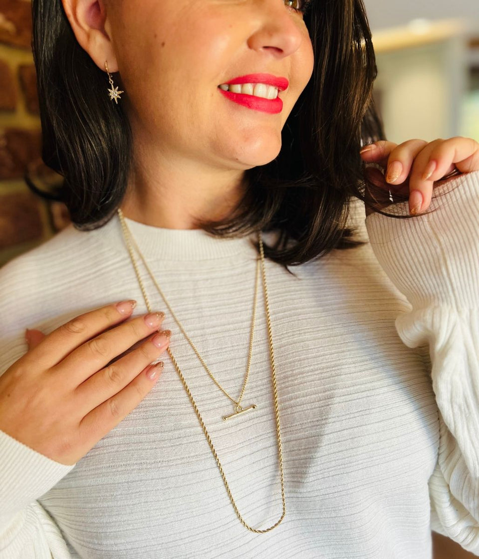 Gold Marina Layered T Bar Necklace