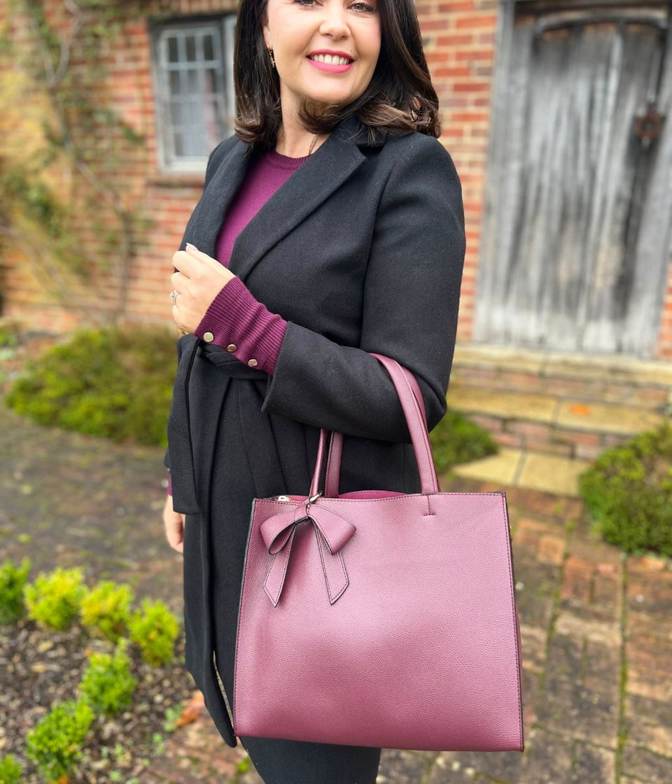 Burgundy Bow Detail Tote Bag