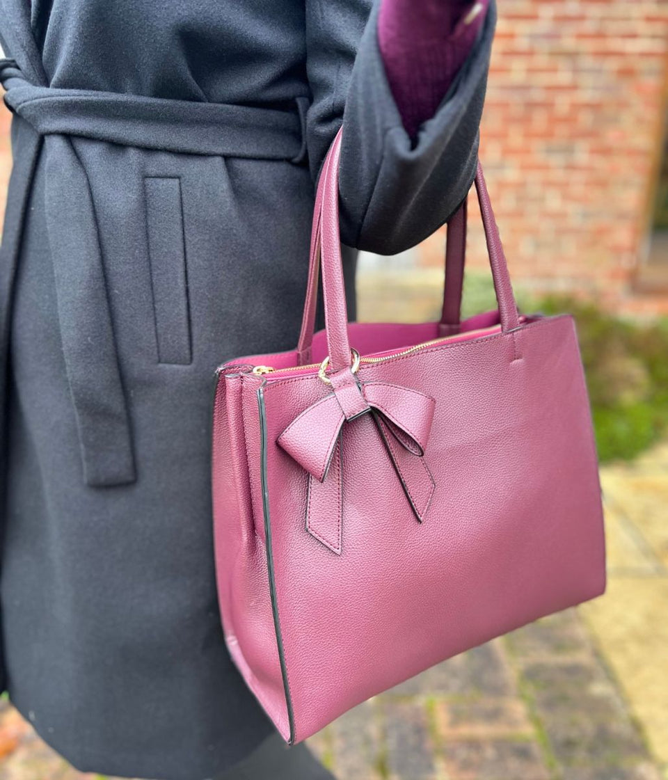 Burgundy Bow Detail Tote Bag