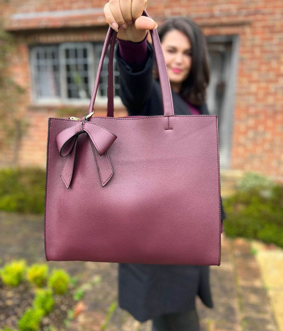 Burgundy Bow Detail Tote Bag