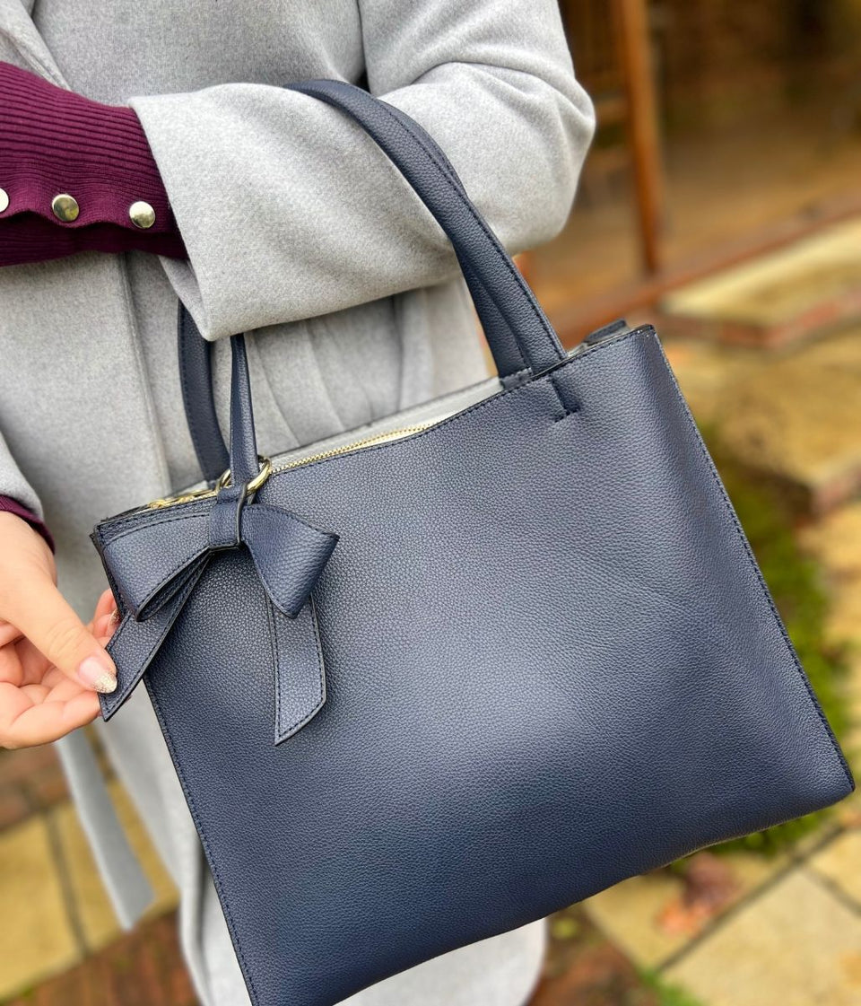 Navy Bow Detail Tote Bag